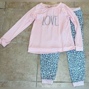 Rae Dunn Pajamas Sleepwear PJ Set Pink Gray White Animal Print